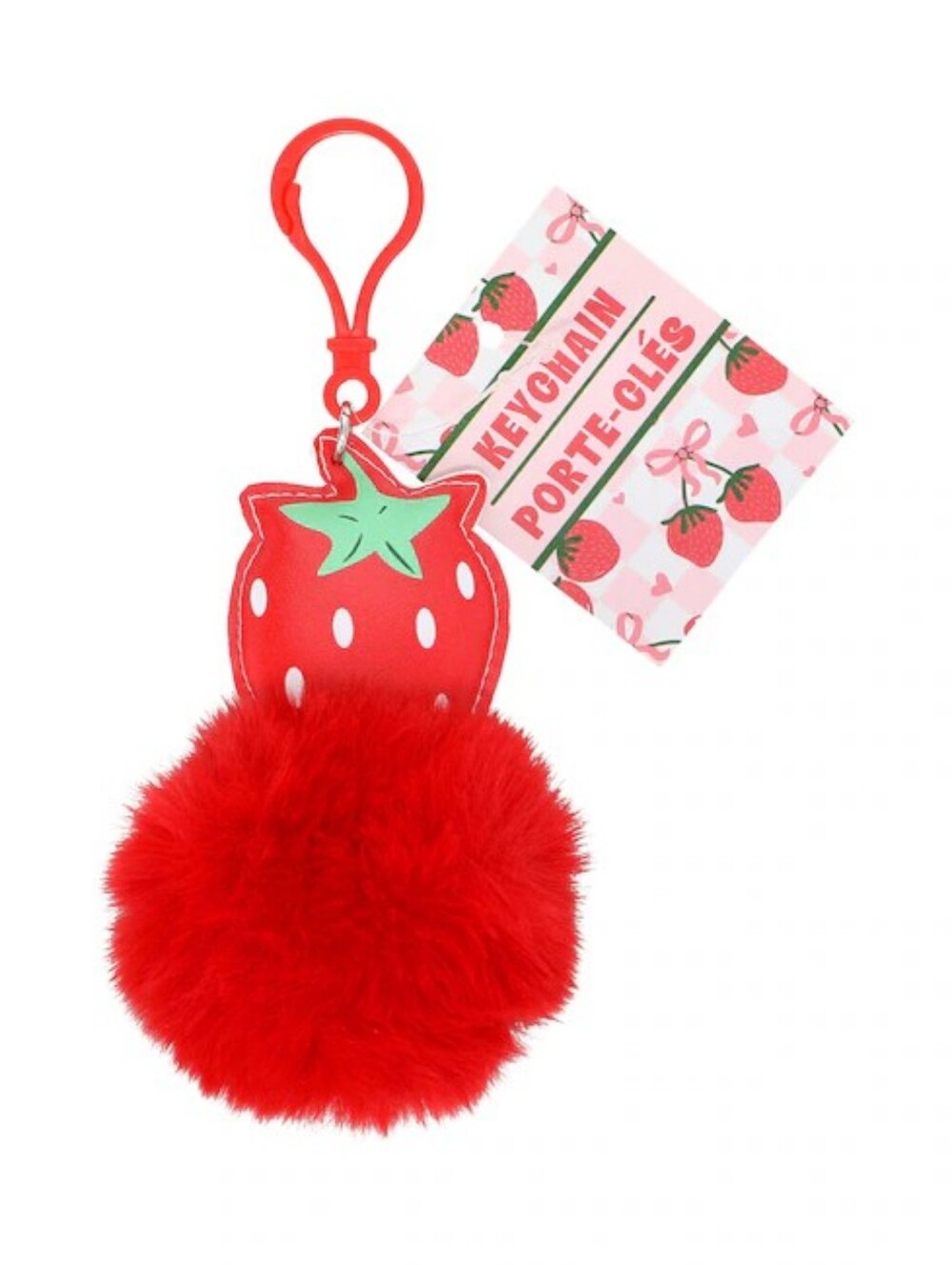 Fuzzy Pom Keychain  -  Choose 1 Red Strawberry, Green Bear, Gray Game Controller - Picture 2 of 5